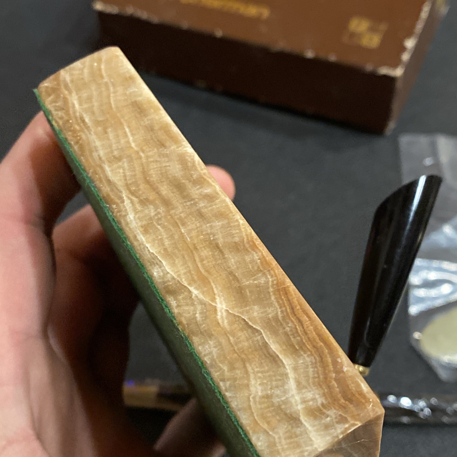 Vtg NIB Park Sherman Caramel Brown Marble Onyx Desk Pen Holder 5"4” NEW In Box