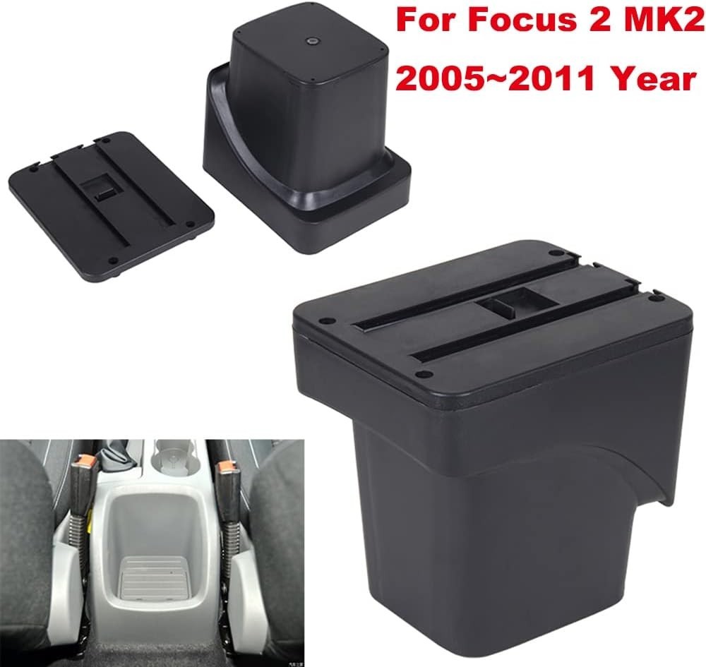 Bracciolo Auto Centrale Portaoggetti Pelle Nera Ecologica per Ford Focus 2 05-11 - Miniatura 12