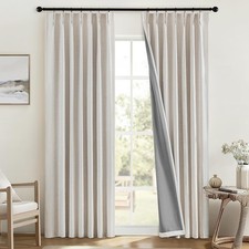 Linen Pinch Pleated 100 Blackout Curtains for Bedroom 84 Inch Long 2 Panels ...