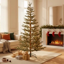 7.5ft Slim Pre-Lit Alpine Balsam Christmas Tree 170 LED Lights 10 Light Modes