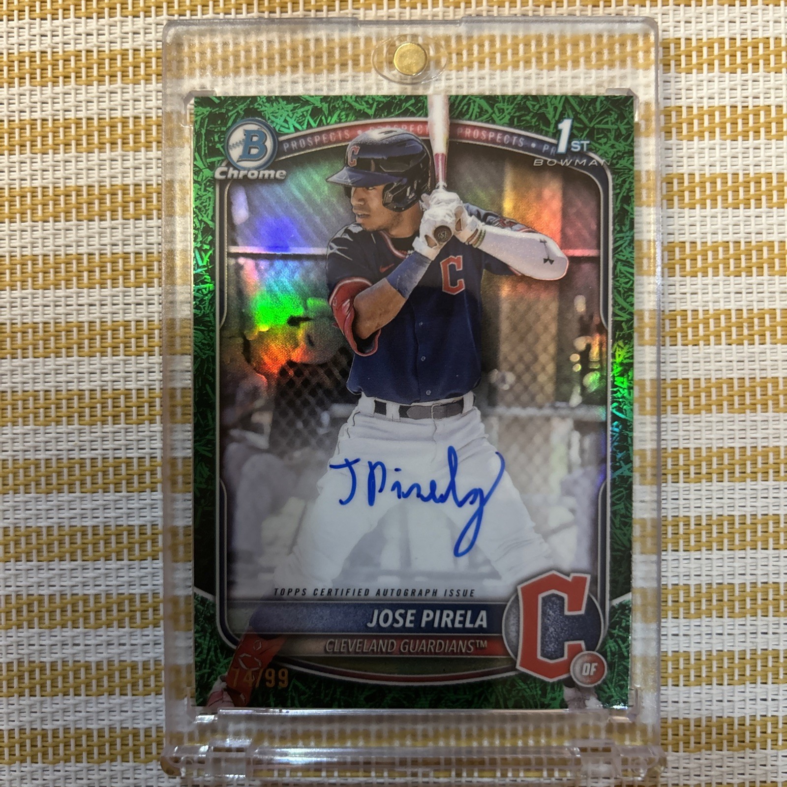 JOSE PIRELA 74/99 SP 2025 1st Bowman Chrome GREEN GRASS REFRACTOR AUTO  Fresh
