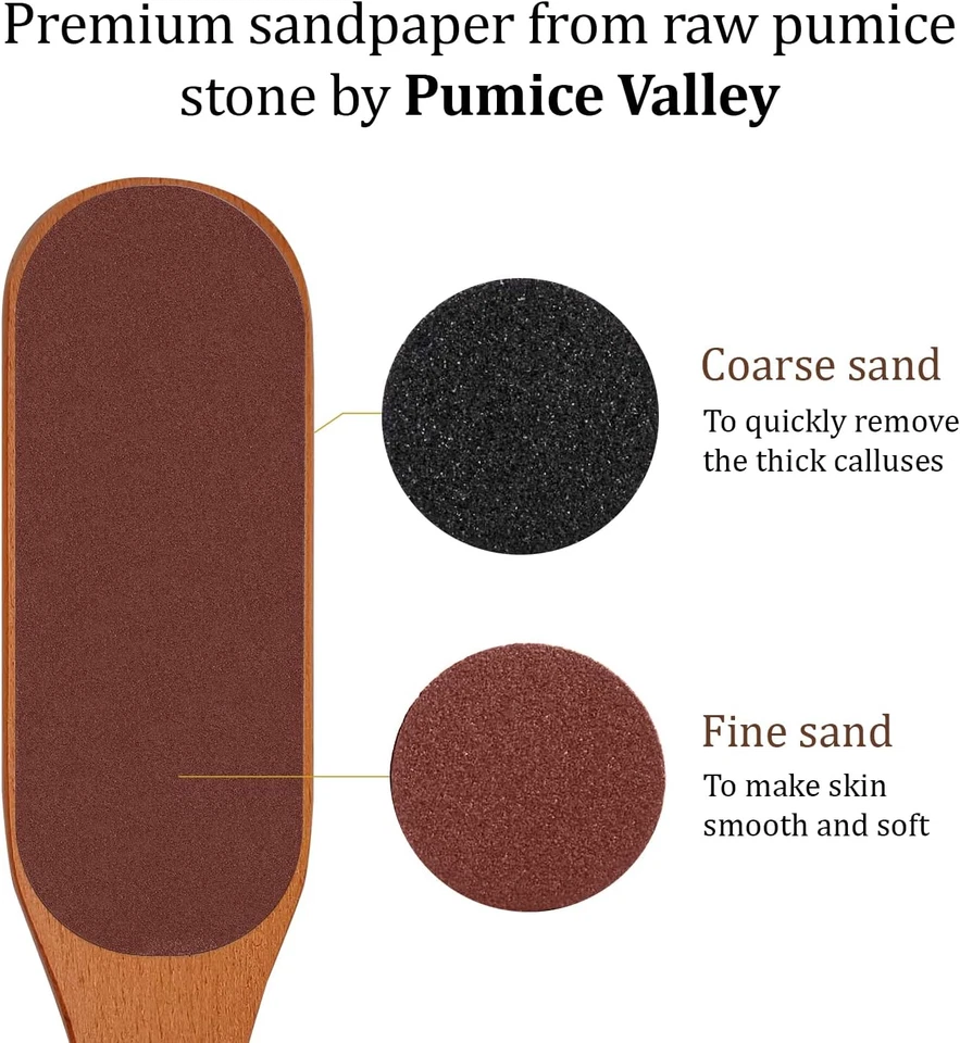 Stone Foot File Wooden Pedicure Feet Scrubber w/ Handle, Heel Scraper Foot Filer - Image 3 of 4