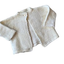 Vintage Baby Hand Knit White Sweater Cardigan 0-3 Months