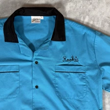 Cruisin USA Bowling Shirt Mens Large Chain Stitch Vintage Style Rookie Blue
