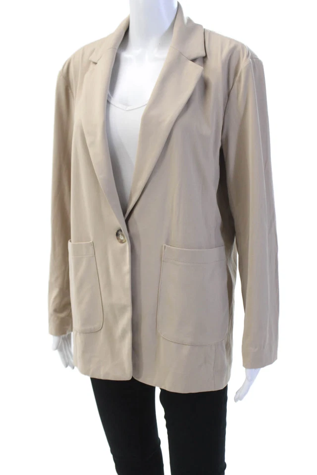 Lou & Grey Womens Notched Lapel Long Sleeve One Button Blazer Beige Size XS - Image 3 of 4