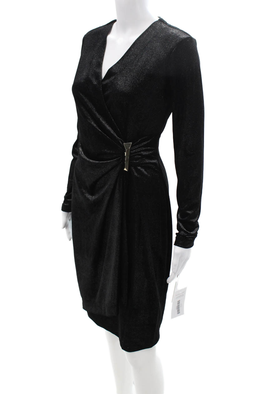 Calvin Klein Women Sheath Wrap Black V-Neck Long Sleeve Dress Size 6 thumbnail 2