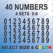 0-9 Numbers Vinyl Sticker Decals - Set of 40 - Select Color Size 2" thru 4"