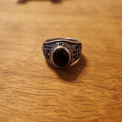 JAM HOME MADE Disney College Ring Silver Black Stone Engraved Size 20 US