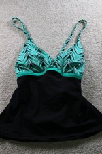 Women's One-Piece Tankini Swimwear Jade Black Medium Nylon Spandex