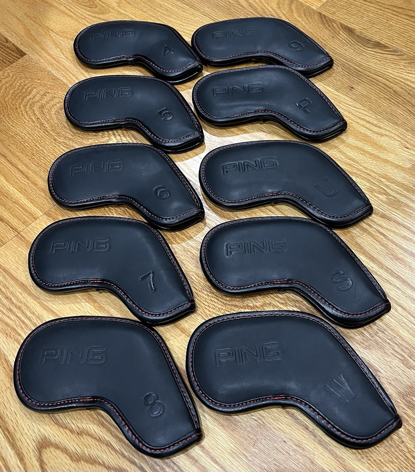 [MAGNETIC] Ping Iron Head Cover 10 Pcs 4-P, U, S, W (Black & Red Stitches)