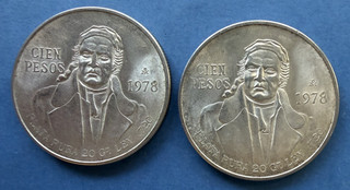 IBERMONEDA| México 1978 100Pesos x 2. Plata