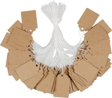 200 Pcs Price Tags with String Attached 1 Inch Writable Brown Kraft Paper Tags