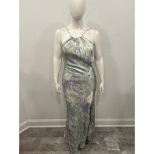 Astr Elynor Dress Women size 4 Green Purple Floral Satin Halter Maxi Dress NEW