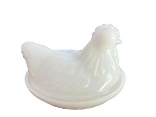 Vintage Milk Glass Hen on the Nest Dish  4 1/4 x 3 1/4 x 3.5 Hazel Atlas