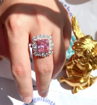 4,90 ct Cushion natürlicher rosa Saphir & Diamant Ehering 14 kt Weißgold 7