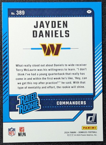 2024 Panini Donruss - Rated Rookie Jayden Daniels #389 (RC) - Picture 2 of 2