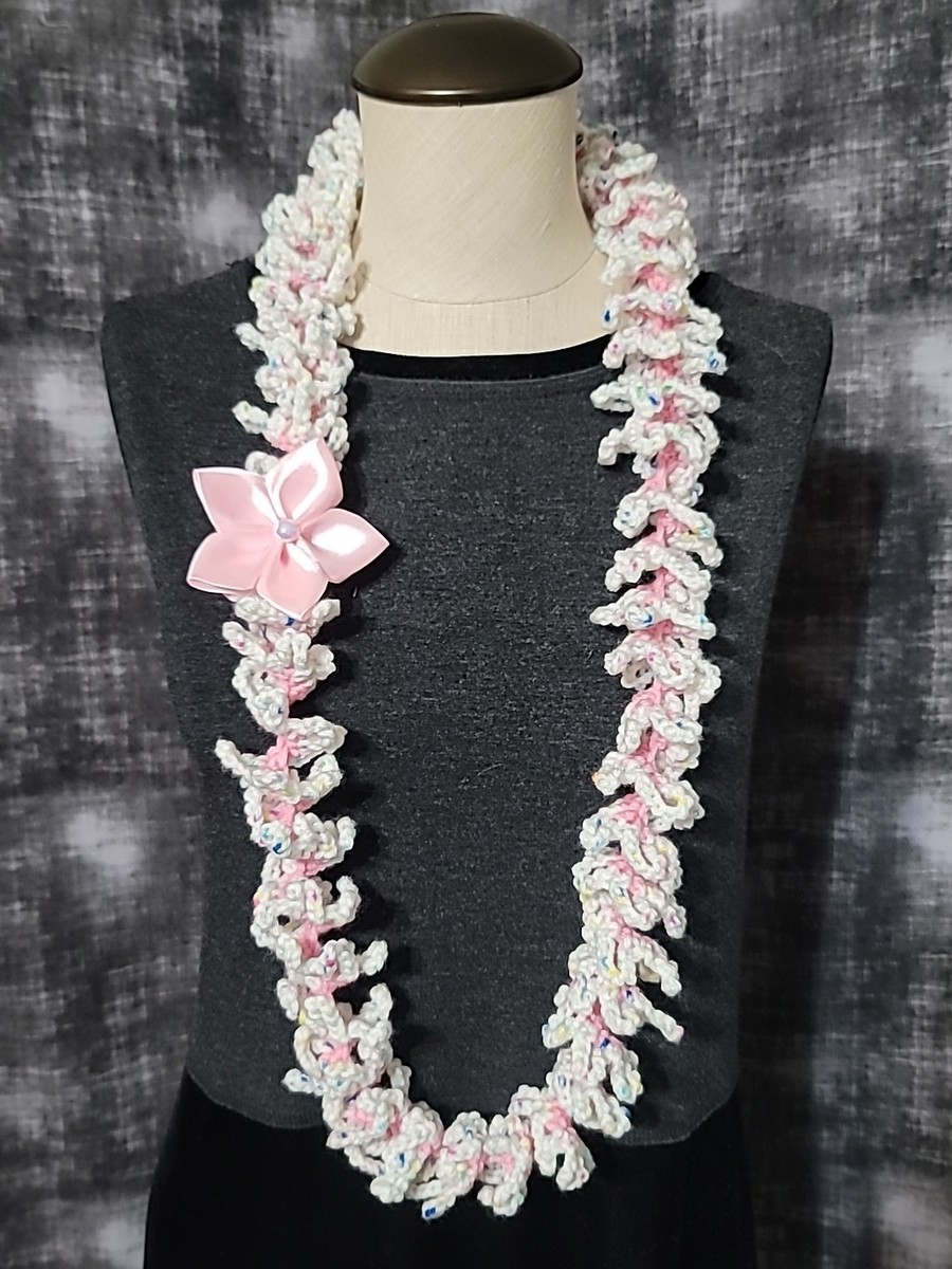 Graduation 2026 Handmade Pink & White Crochet Lei with Flower New