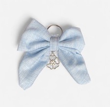 Light Blue bow keychain bag charm with silver flower dangle