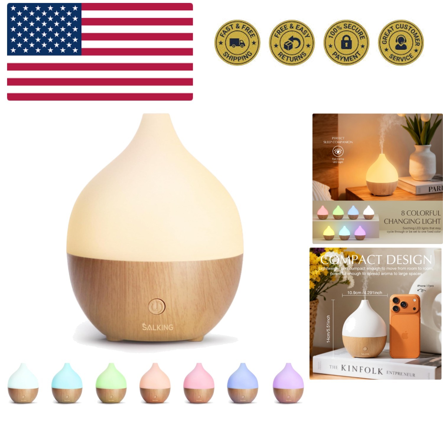 Essential Oil Diffuser, 100ml Small Aromatherapy Diffuser with Auto Shut-Off ...-image