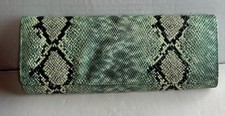 Vintage Green Snakeskin Print Foldover Clutch with Silver Chain Strap