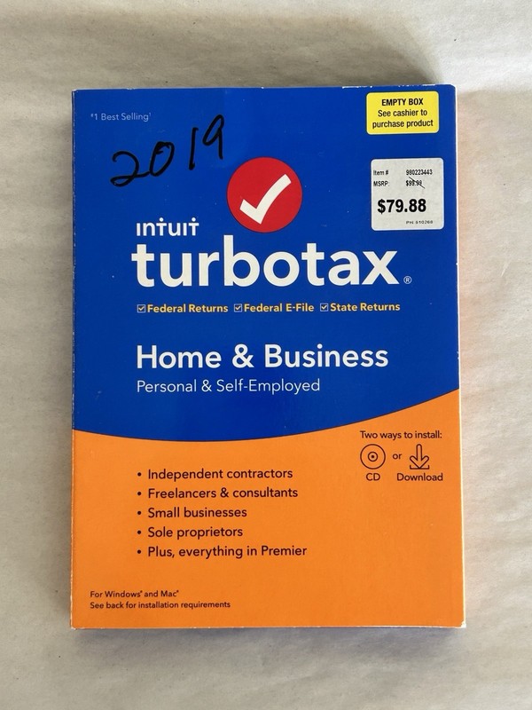 Intuit TurboTax Home & Business 2019 Federal & State CD Windows Mac Untested