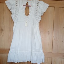 Anthropologie Women's Midi Dress White 100% Cotton A-Line XS BNWT.