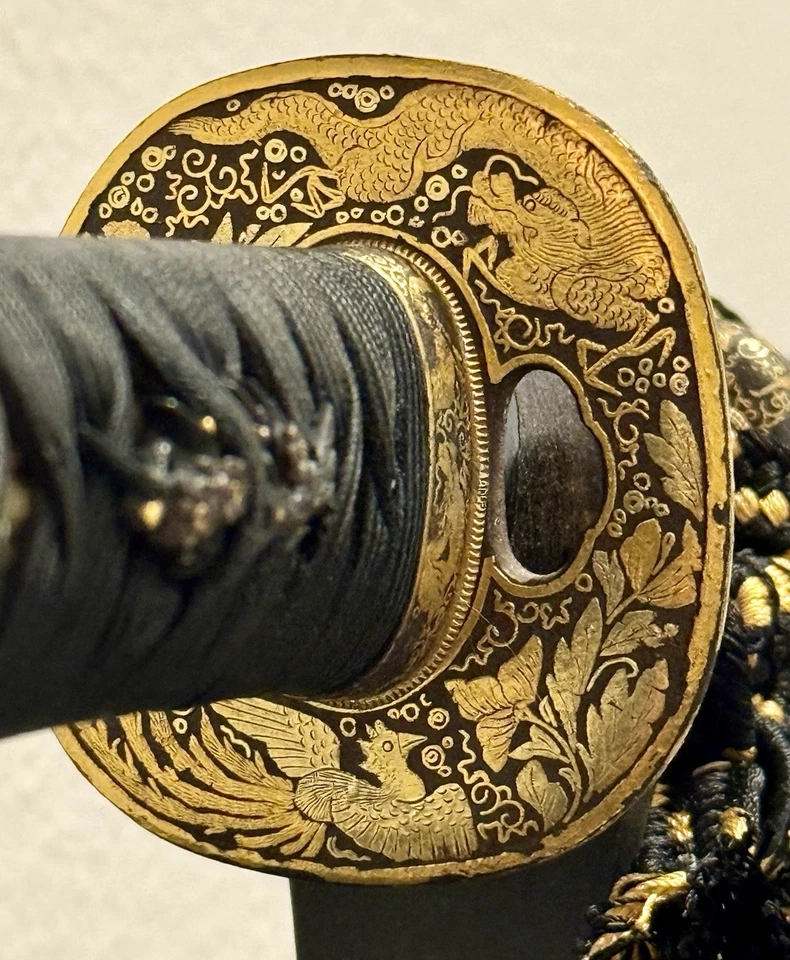 Wakizashi Koshirae 19th C Kyo-Kenjo Tsuba Золотой Дракон Феникс Кирин Эдо Нихонто - Изображение 4 из 4