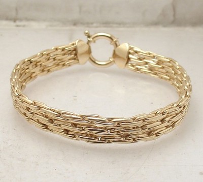 7,5'' Technibond dreireihiges ovales Gliederarmband 14K Gelbgold vergoldet Silber