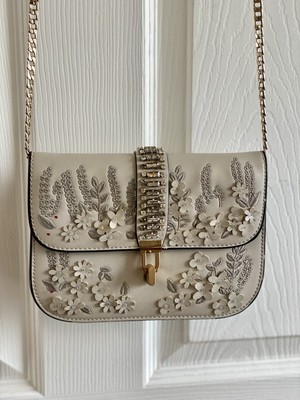 Topshop Floral Embellished Mini Shoulder Bag Looks NEW. 8 Inch Wide, 6 Inch Tall