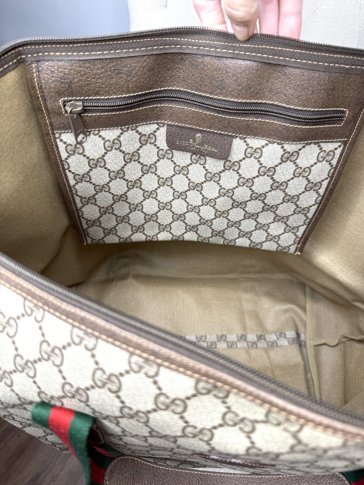 GUCCI Authentic Large Tote Bag Travel Duffle Bag Brown Monogram Canvas thumbnail 19