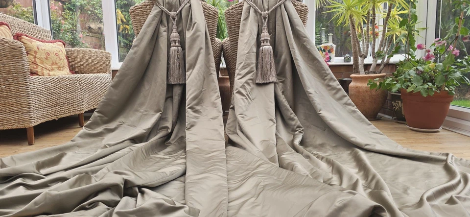 GOLD SATIN BLACKOUT LINED CURTAINS  101" DROP BY 75" WIDTH pair 3 of 3 listed - Image 2 of 4