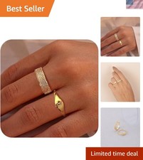 Trendy 2 PC Stackable Rings Set for Women - Dainty Gold  Zirconia Sizes 6-10