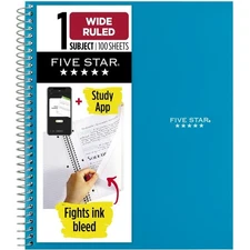 Spiral Notebook + Study App, 1 Subject, Wide Ruled Paper, 8" x 10-1/2", 100 S...