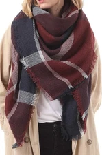 Plaid Blanket Scarf 🧣 In Burgundy/Navy/White. Very Versatile. OS