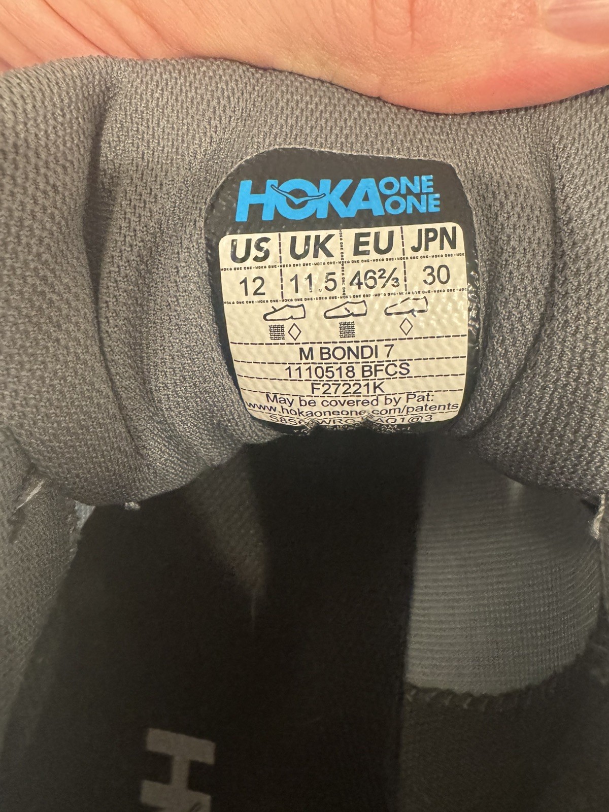 Hoka One One Mens Bondi 7 Running Shoes Blue, Size 12 D Gray Men’s thumbnail 6