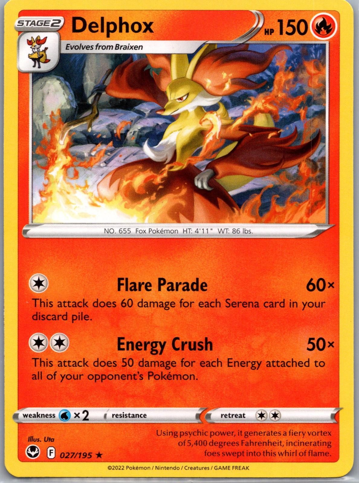 Delphox 027/195 Rare Silver Tempest Pokemon Near Mint