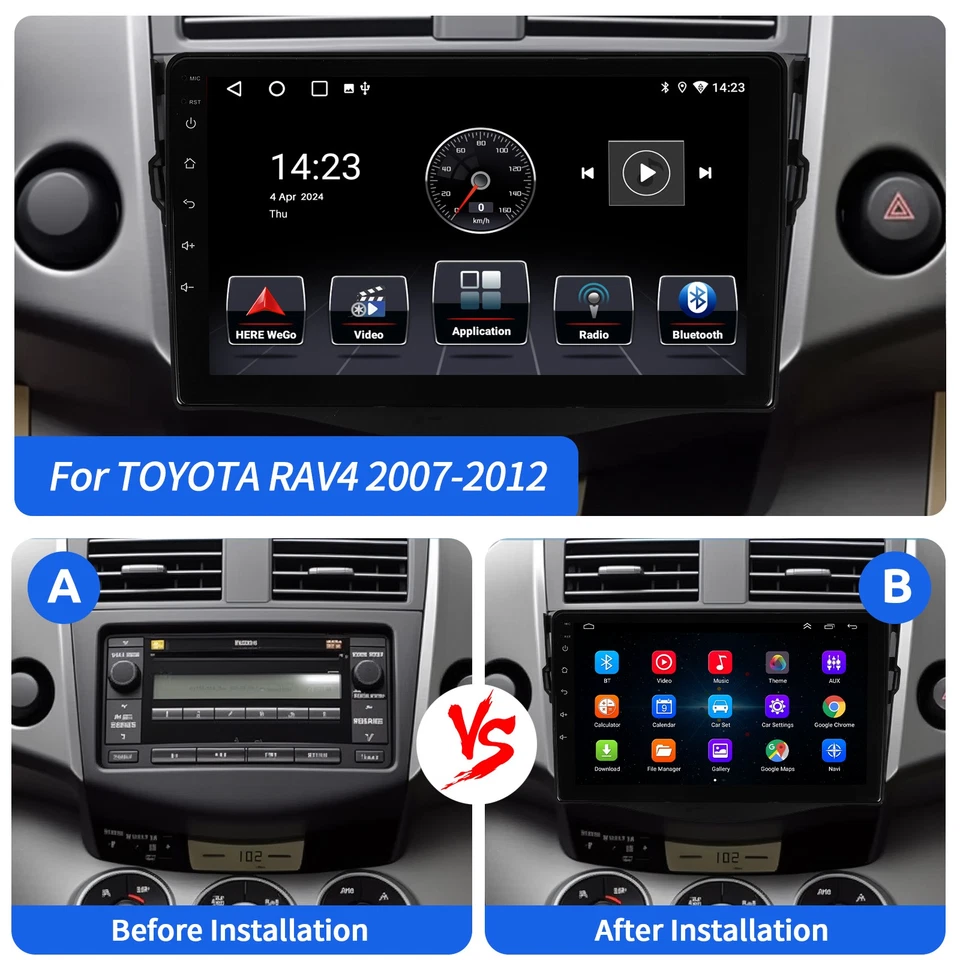 Para Toyota RAV4 2007-2012 Apple Carplay Android 13 Coche GPS Radio Estéreo BT Wifi Foto 3 de 4
