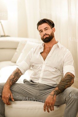 Male Model Photo Print Muscular Handsome Beard Hunk Abs Jock -X404