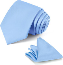 Black Tie Set in Gift Box Mens Solid Color 3.15" 8CM Black Necktie and Pocket