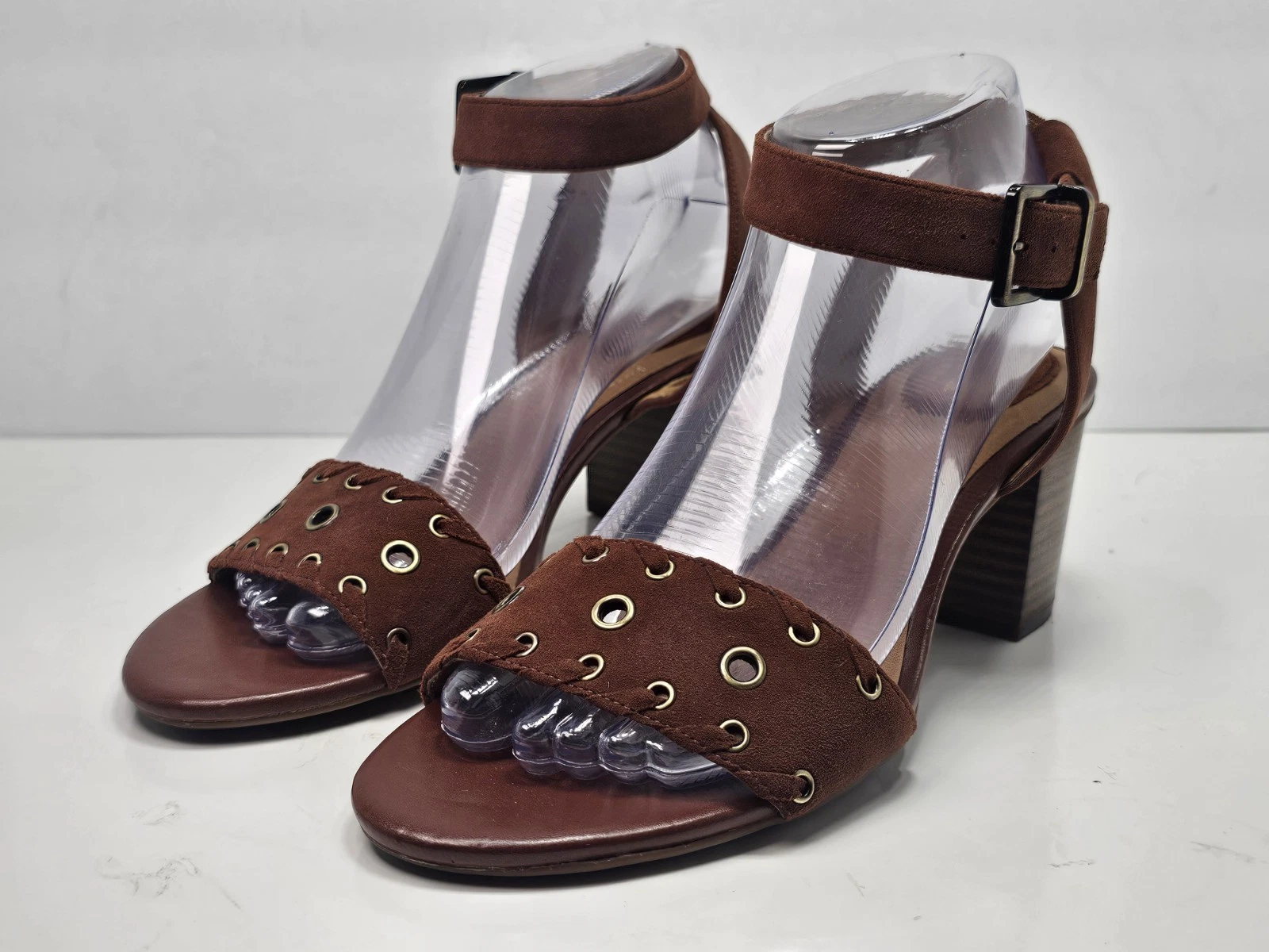 Clarks Ralene Sheen Marrone Scamosciato Tacco a Blocco Scarpe Sandali Donna Taglia 8 Cinturino M