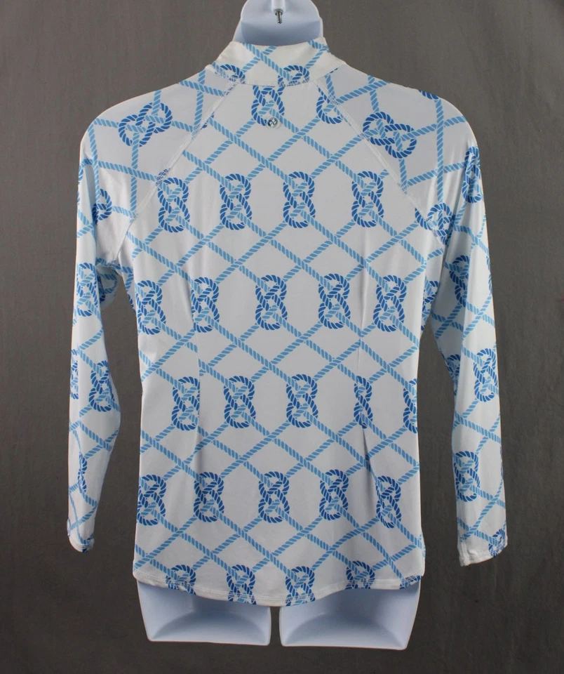 Jofit 女式白色蓝色印花 1/4 拉链长袖衬衫上衣 XL — 第 2/4 张图片