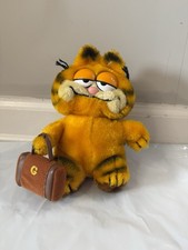 Vintage 1970s-1980s Dakin Garfield Plush 8  w/ Suitcase Accessory Hard Eyes HTF