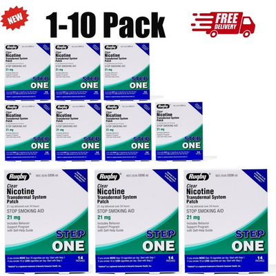 #ad 1 10 Pack Rugby Clear Nicotine 21mg Transdermal System Patch Step 1 06 2027 NEW $119.19