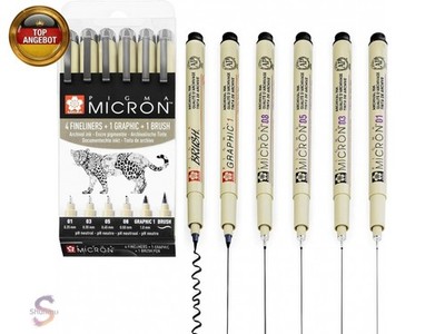 Sakura Pigma Micron Pigment Fineliner Stifte 01/03/05/08/Graphic/Pinsel, 6