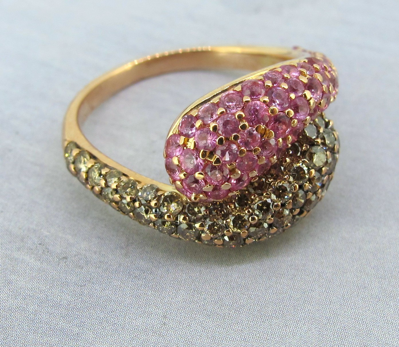 Effy 14kt Rose Gold Brown Diamonds and Pink Sapphire Ring Size 7