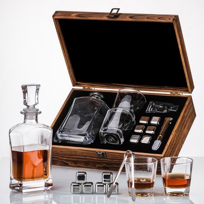 Whiskey Dekanter Karaffe Gläser Geschenk Set Holzbox | Gravur optional - NEU!