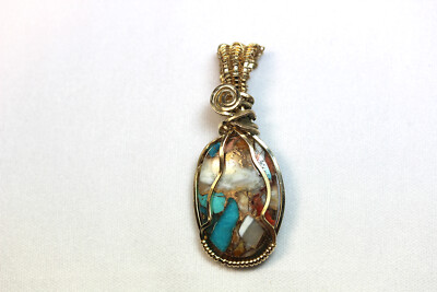 Wire-wrapped stone pendants-Oyster Copper
