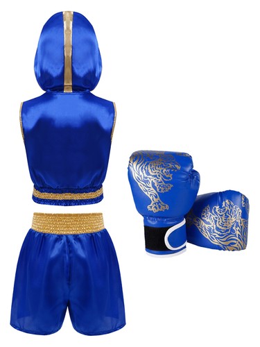 Kids Boys Suit Competition Outfit Boxer Gloves Set Party Sportwear Costume - Picture 15 of 34