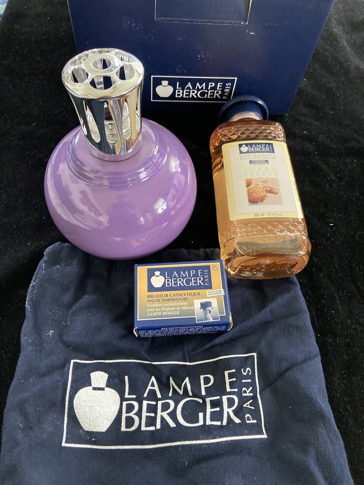 NEW LAMPE BERGER Purple Round Catalytic Oil Lamp Burner w/ Wick & Full