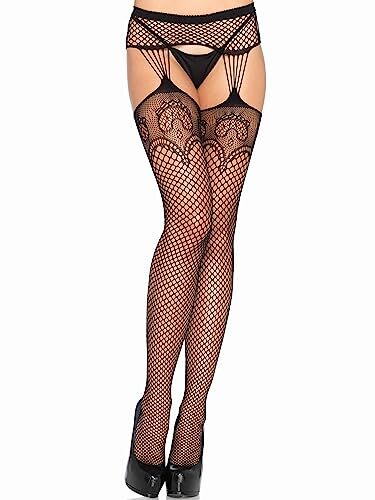 Fishnet Stockings With Garter Classic Black Fishnet Stockings With Attached  Lace Garter Belt